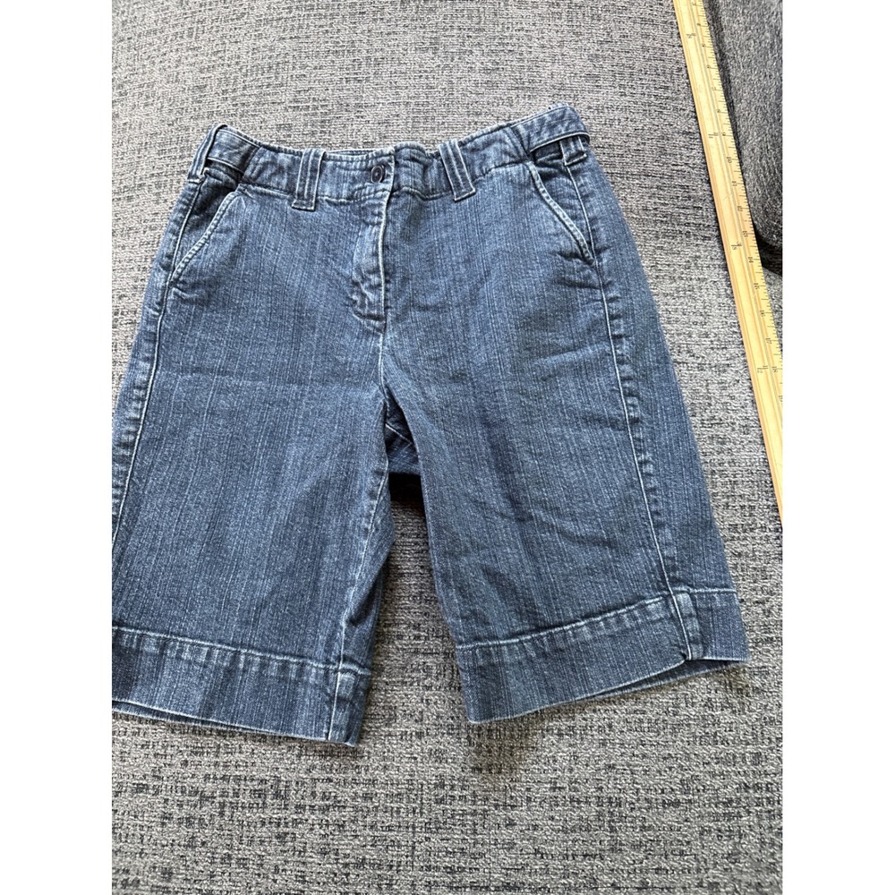Talbots Petite Blue Denim Bermuda Shorts Womens 4P Dark Wash Stretch Knee Length